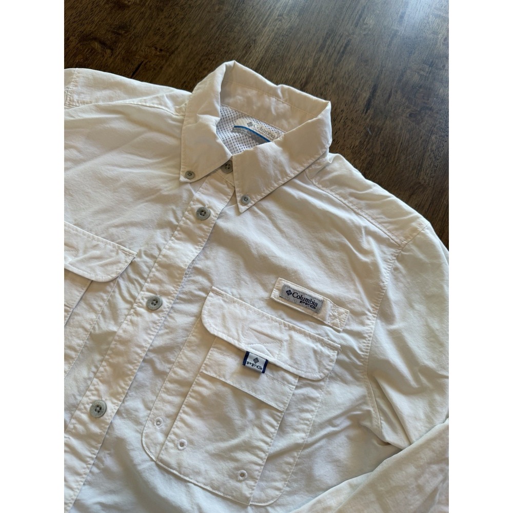 Columbia PFG Bahama II Long Sleeve Fishing Shirt Mens Small Off White Cream
